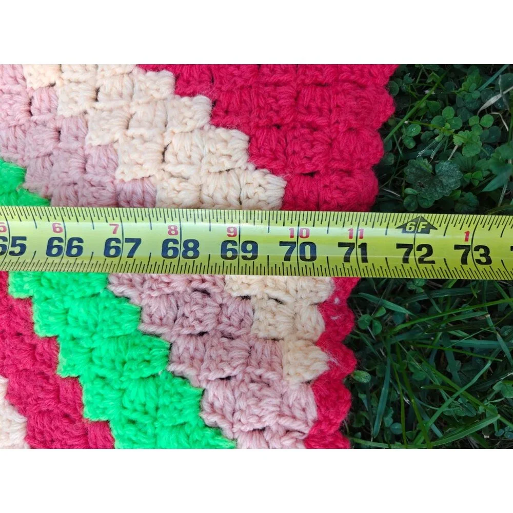 Vintage Handmade Christmas Crochet Afghan Blanket Jolly Stripes Festive Colors